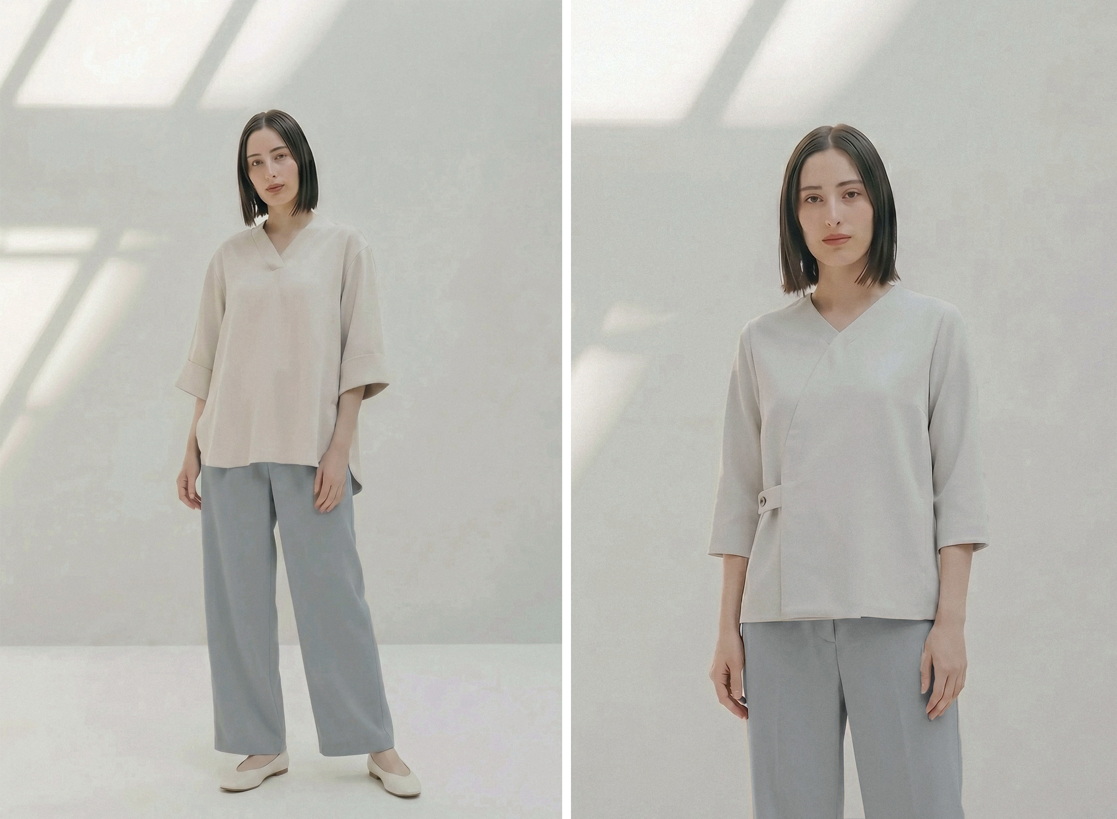 ザサウザント京都のスタッフユニフォームを着た女性。