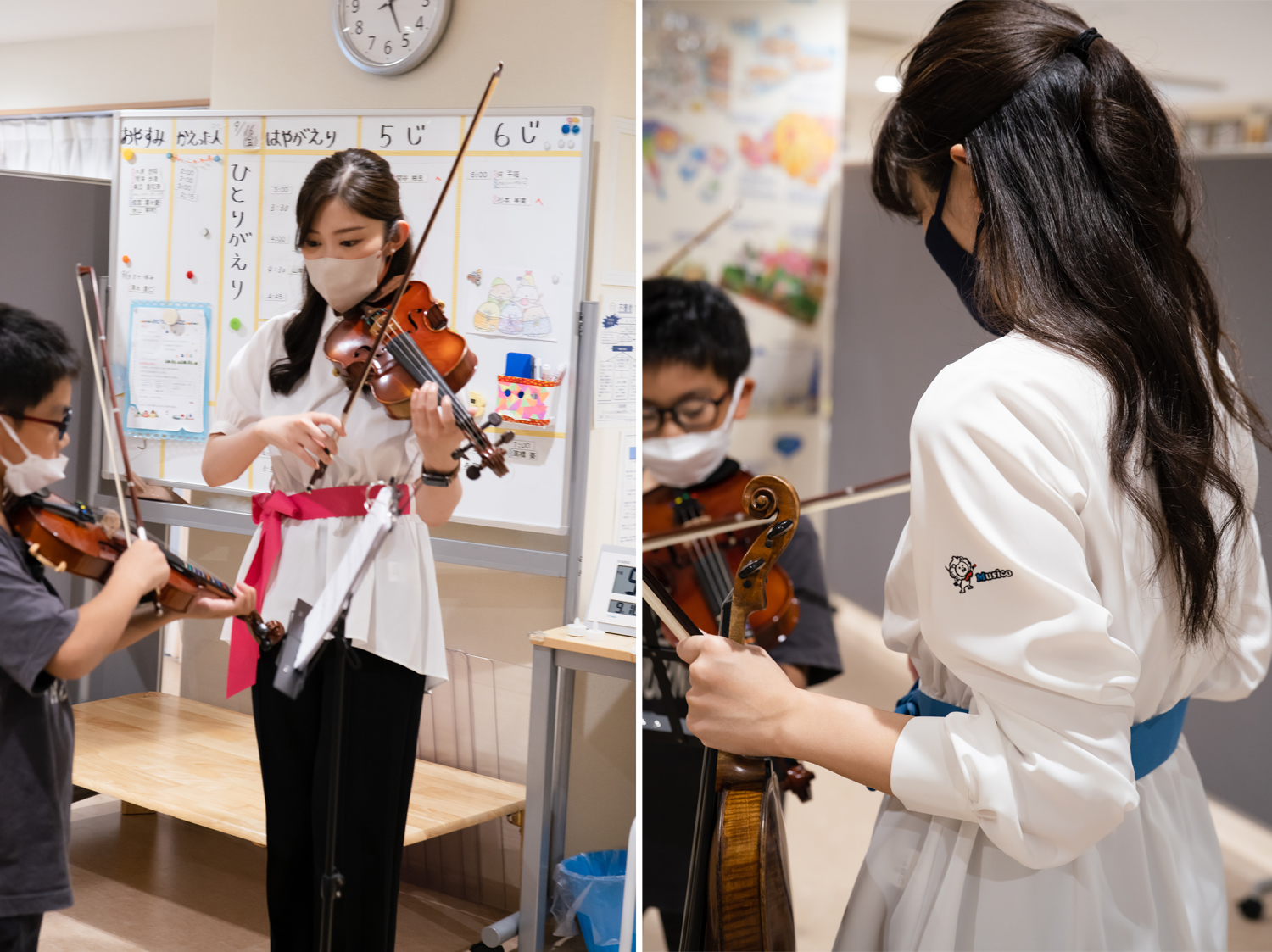 musicoのスタッフユニフォームを着た先生の女性