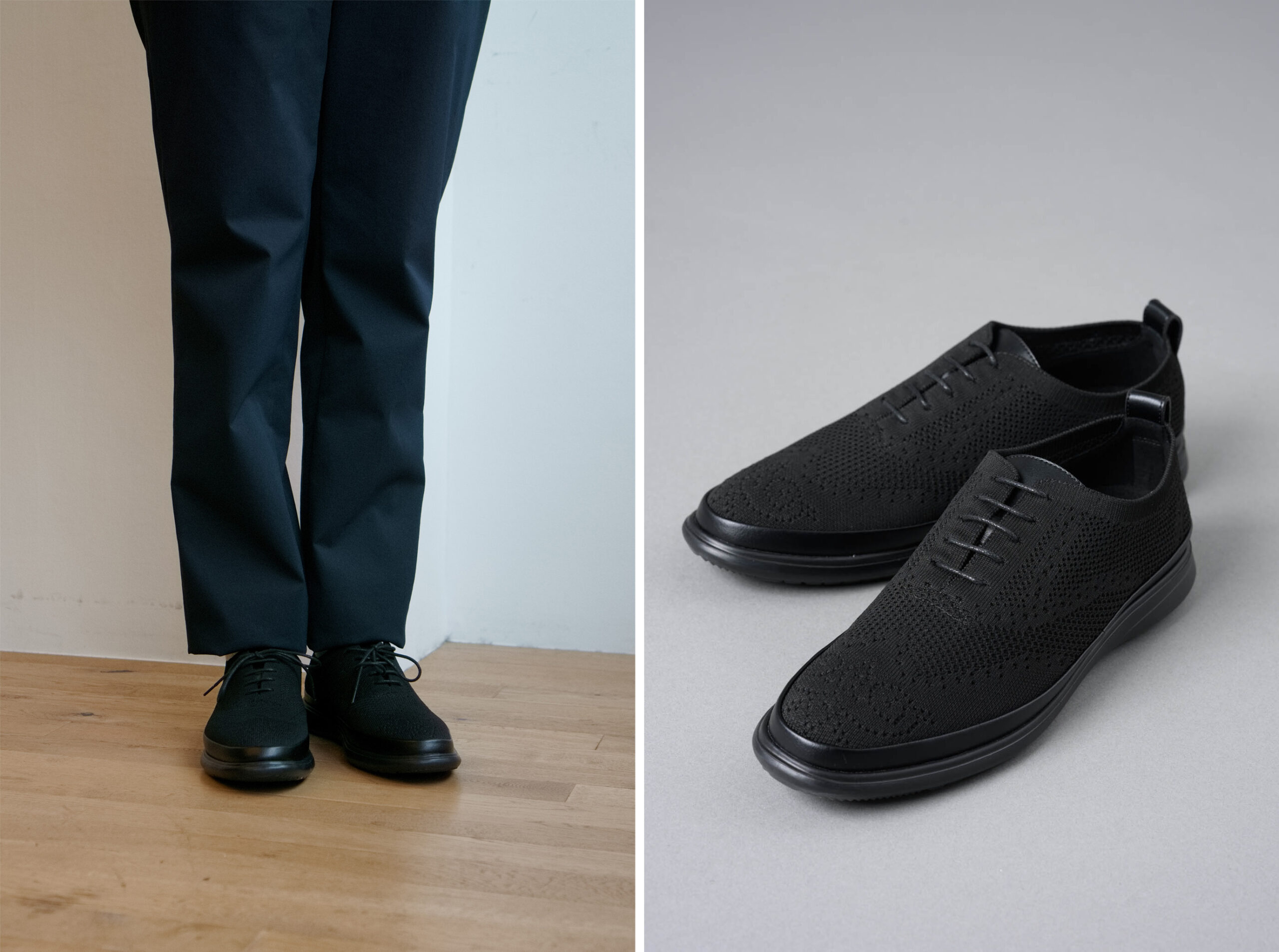 サービスマンのためのニットシューズ。ホテルのフロントスタッフの制靴の写真。